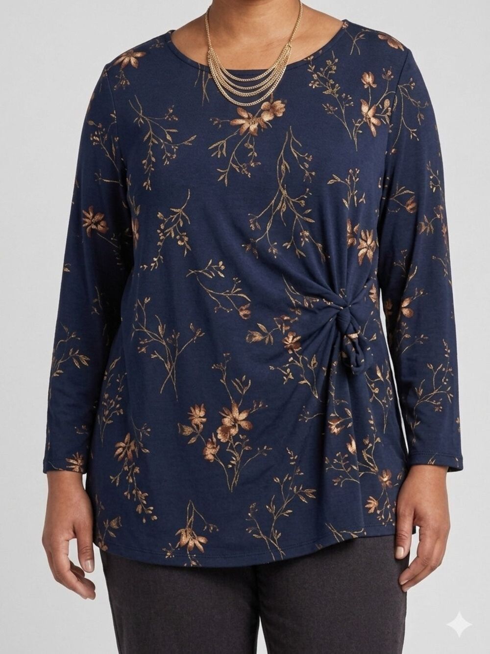 😍SHOW SPECIAL - CLASSIC EDITIONS Navy blue floral long sleeve top side twist XXL